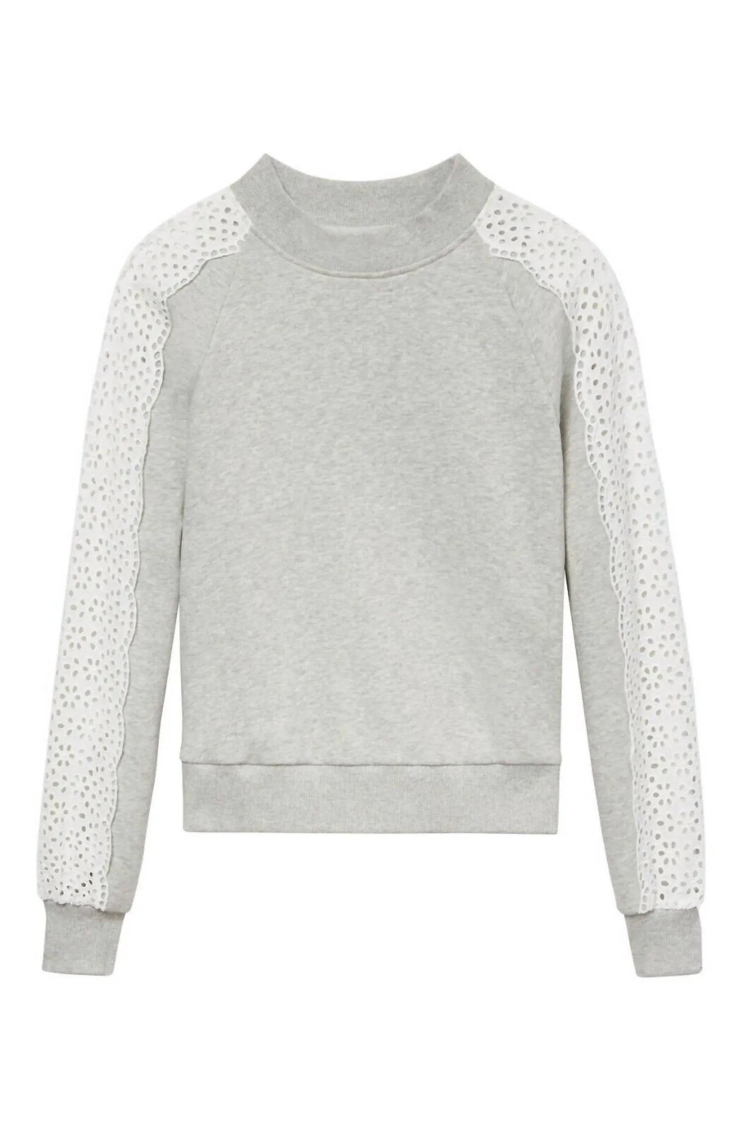 Eyelet Crewneck Fleece Pullover In Grey