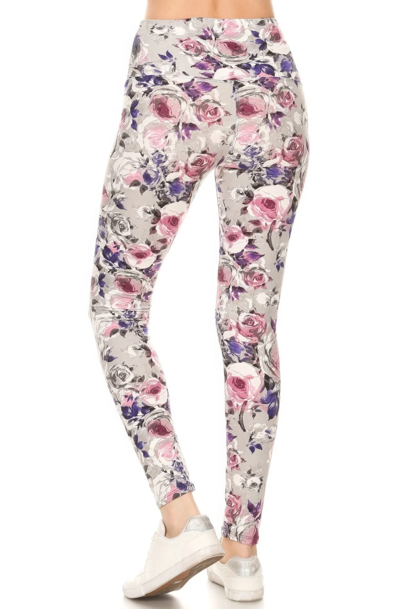 FASHNZFAB 5-inch Long Yoga Style Banded Lined Floral Printed Knit Legging With High Waist