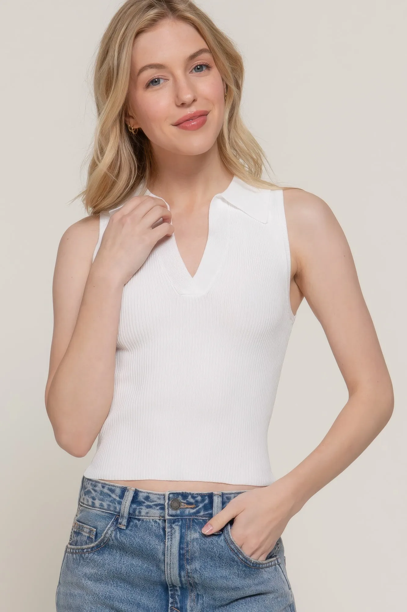 FASHNZFAB Sleeveless Polo Spring Sweater