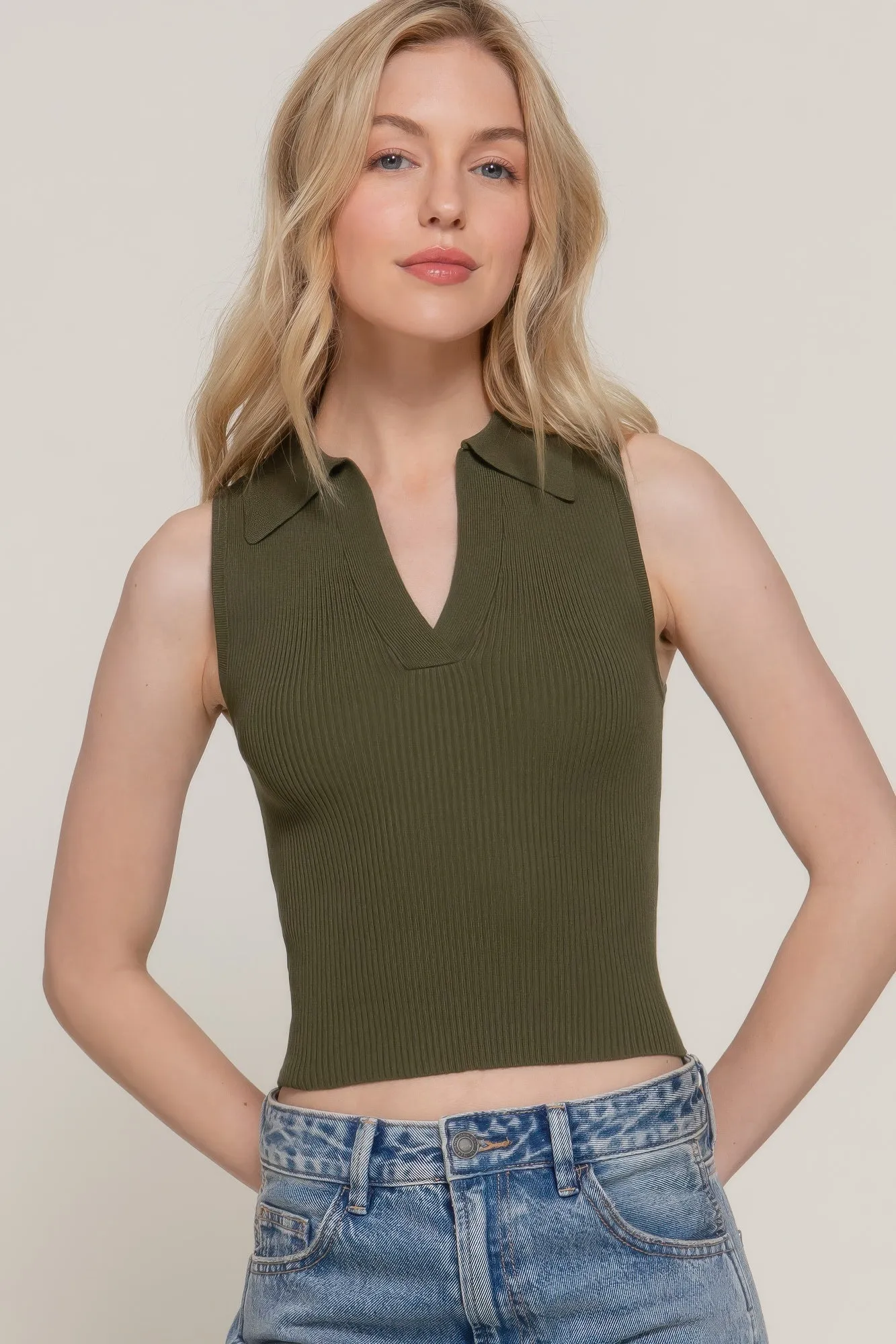 FASHNZFAB Sleeveless Polo Spring Sweater