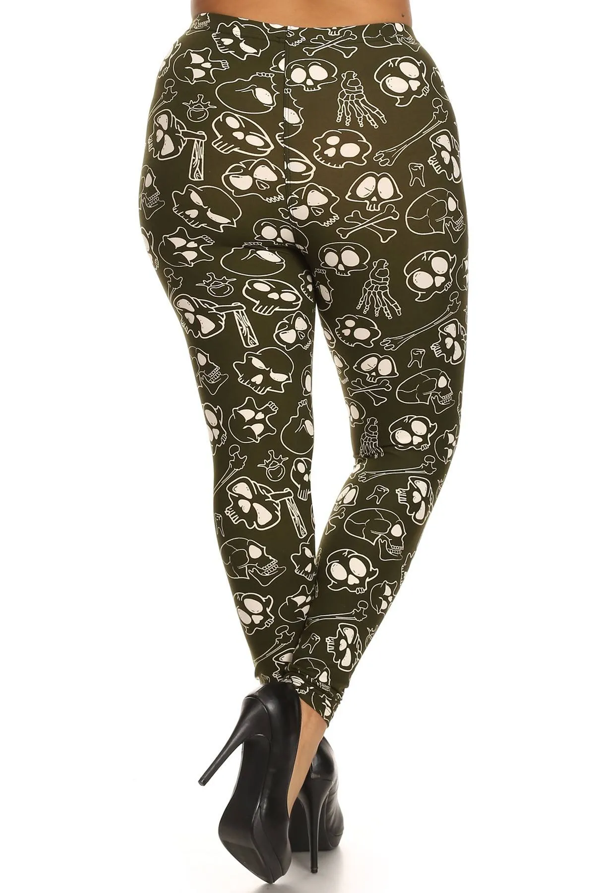 FASHNZFAB Women's Skulls And Bones Graphic Printed Knit Legging With Elastic Waist Detail. High Waist Fit.