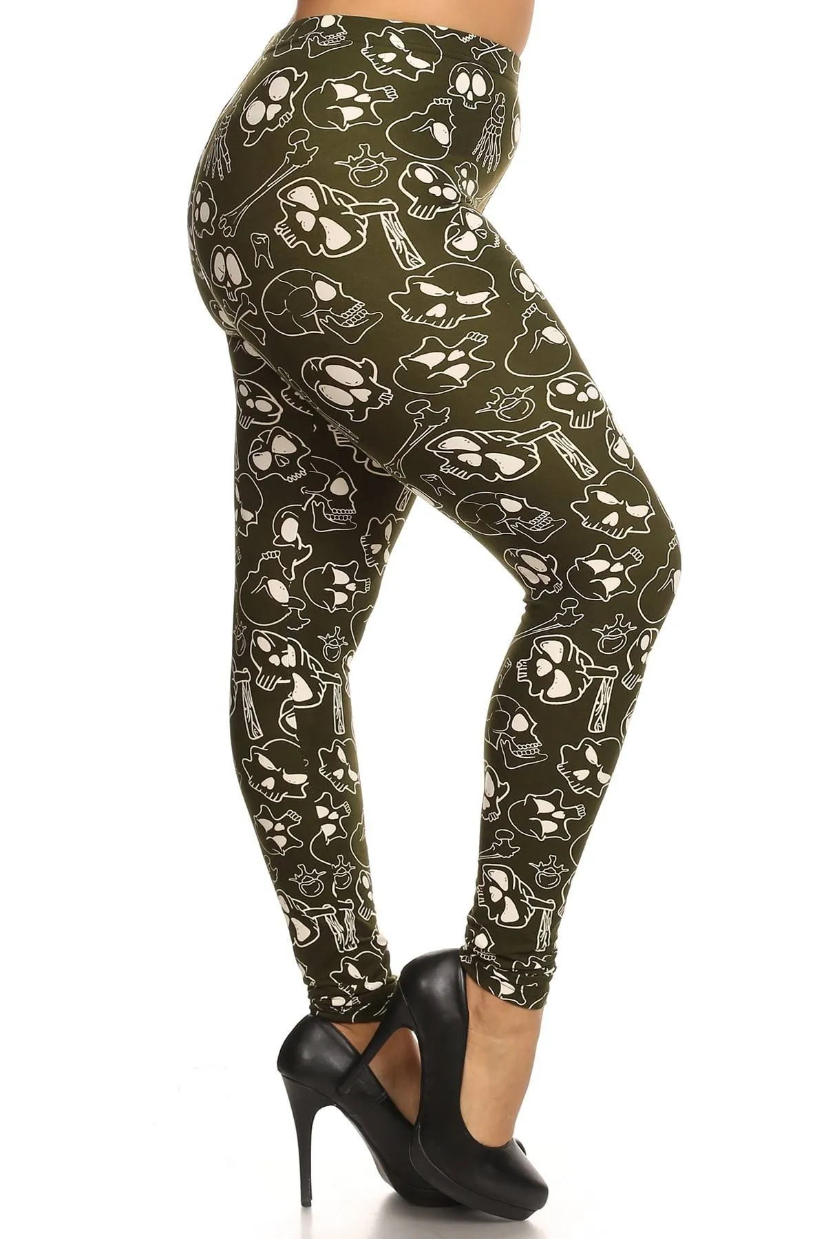 FASHNZFAB Women's Skulls And Bones Graphic Printed Knit Legging With Elastic Waist Detail. High Waist Fit.