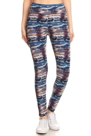 FASHNZFAB Yoga Style Banded Lined Tie Dye Printed Knit Legging With High Waist