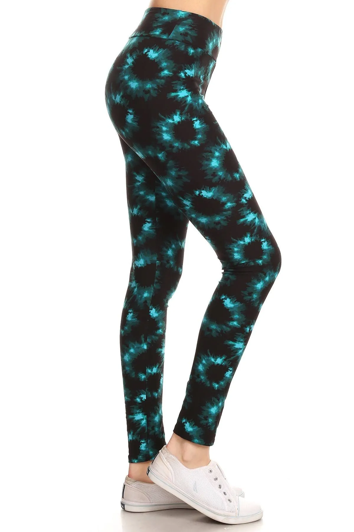 FASHNZFAB Yoga Style Banded Lined Tie Dye Printed Knit Legging With High Waist