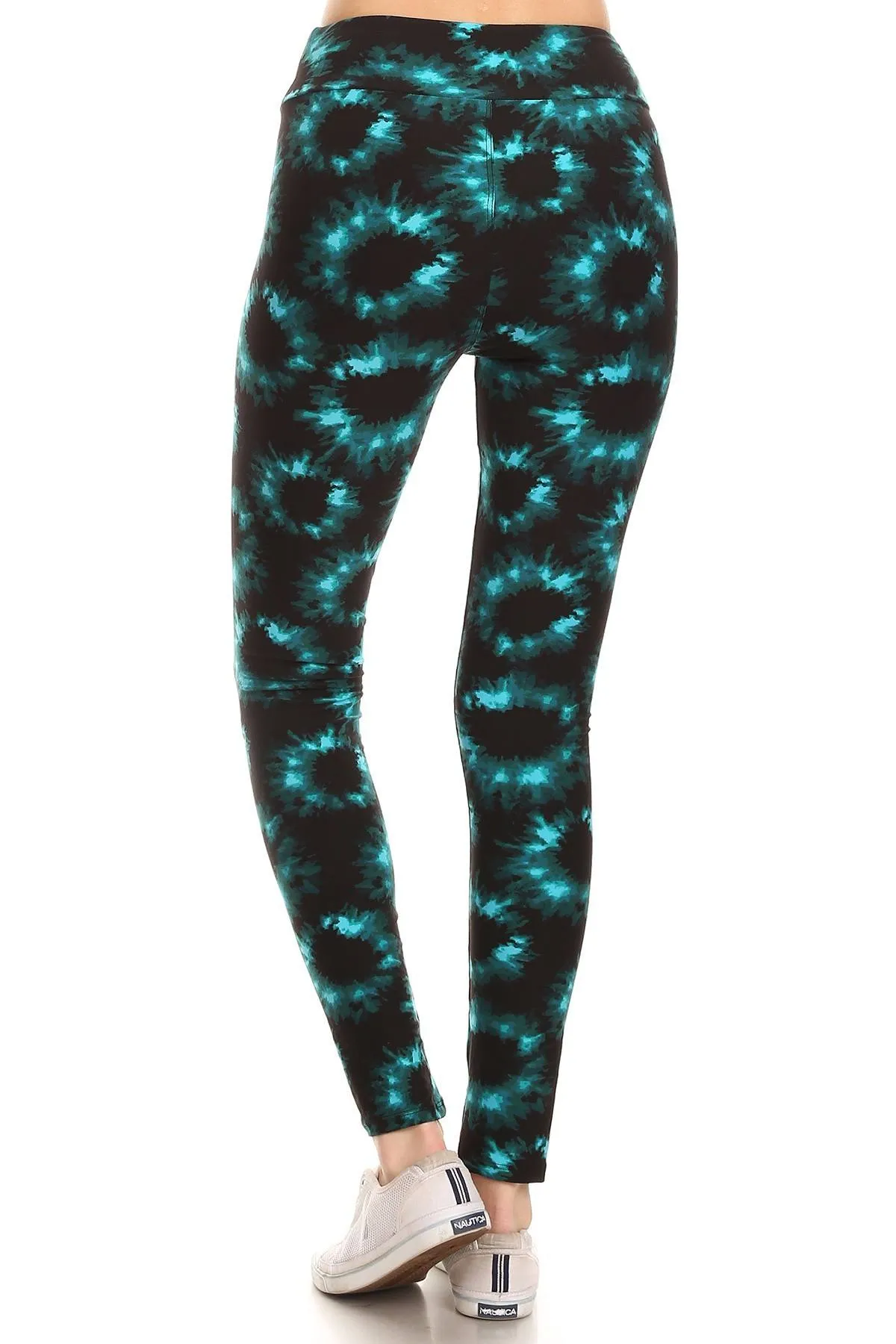 FASHNZFAB Yoga Style Banded Lined Tie Dye Printed Knit Legging With High Waist