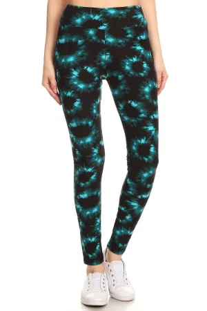 FASHNZFAB Yoga Style Banded Lined Tie Dye Printed Knit Legging With High Waist