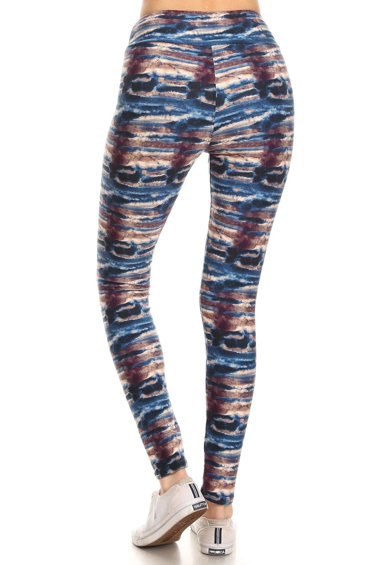 FASHNZFAB Yoga Style Banded Lined Tie Dye Printed Knit Legging With High Waist