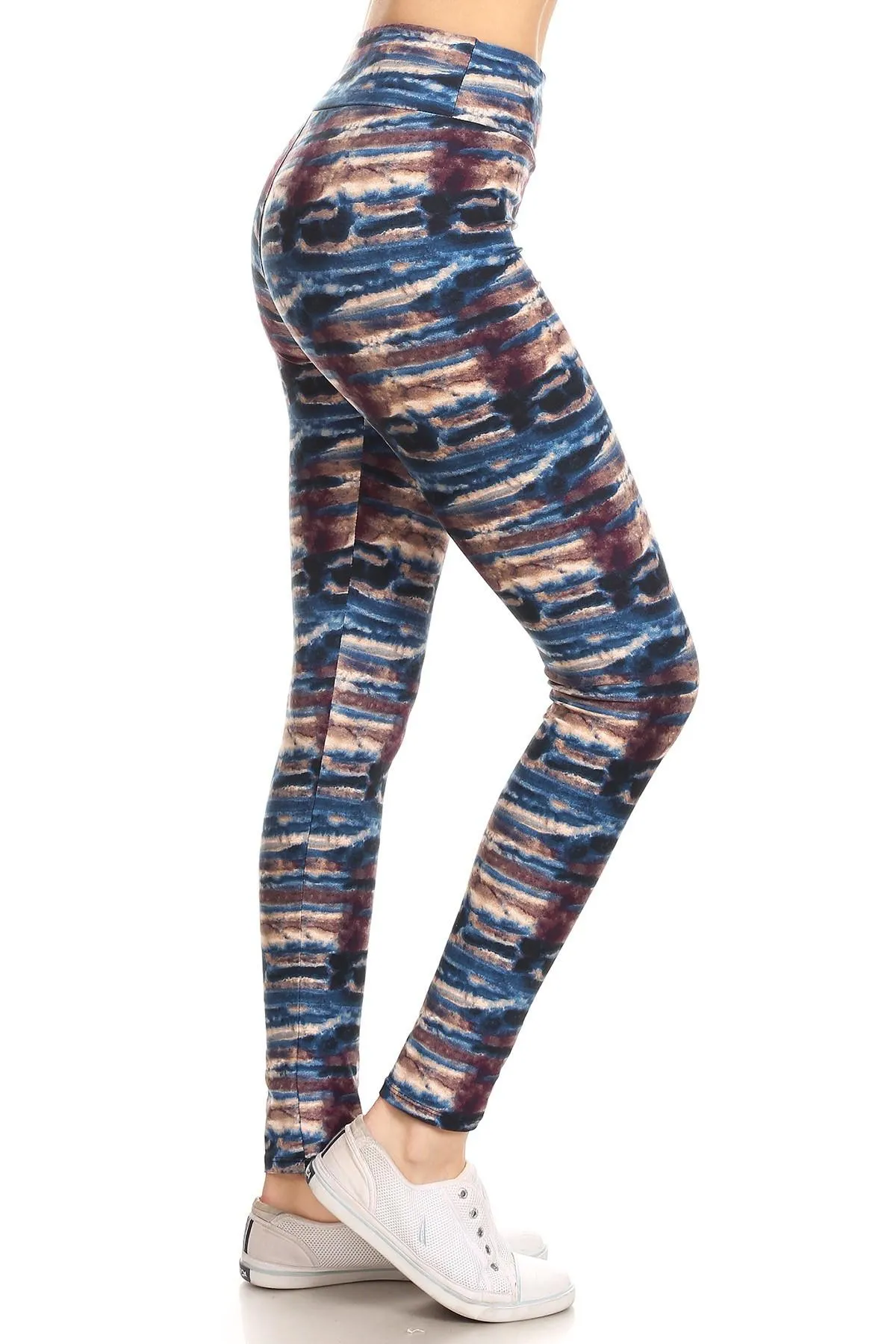FASHNZFAB Yoga Style Banded Lined Tie Dye Printed Knit Legging With High Waist