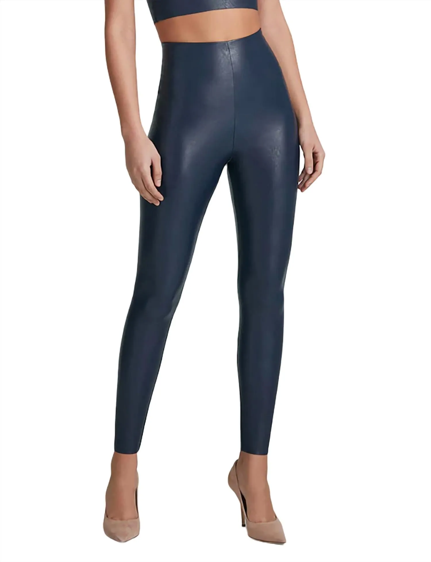Faux Leather Legging In Navy