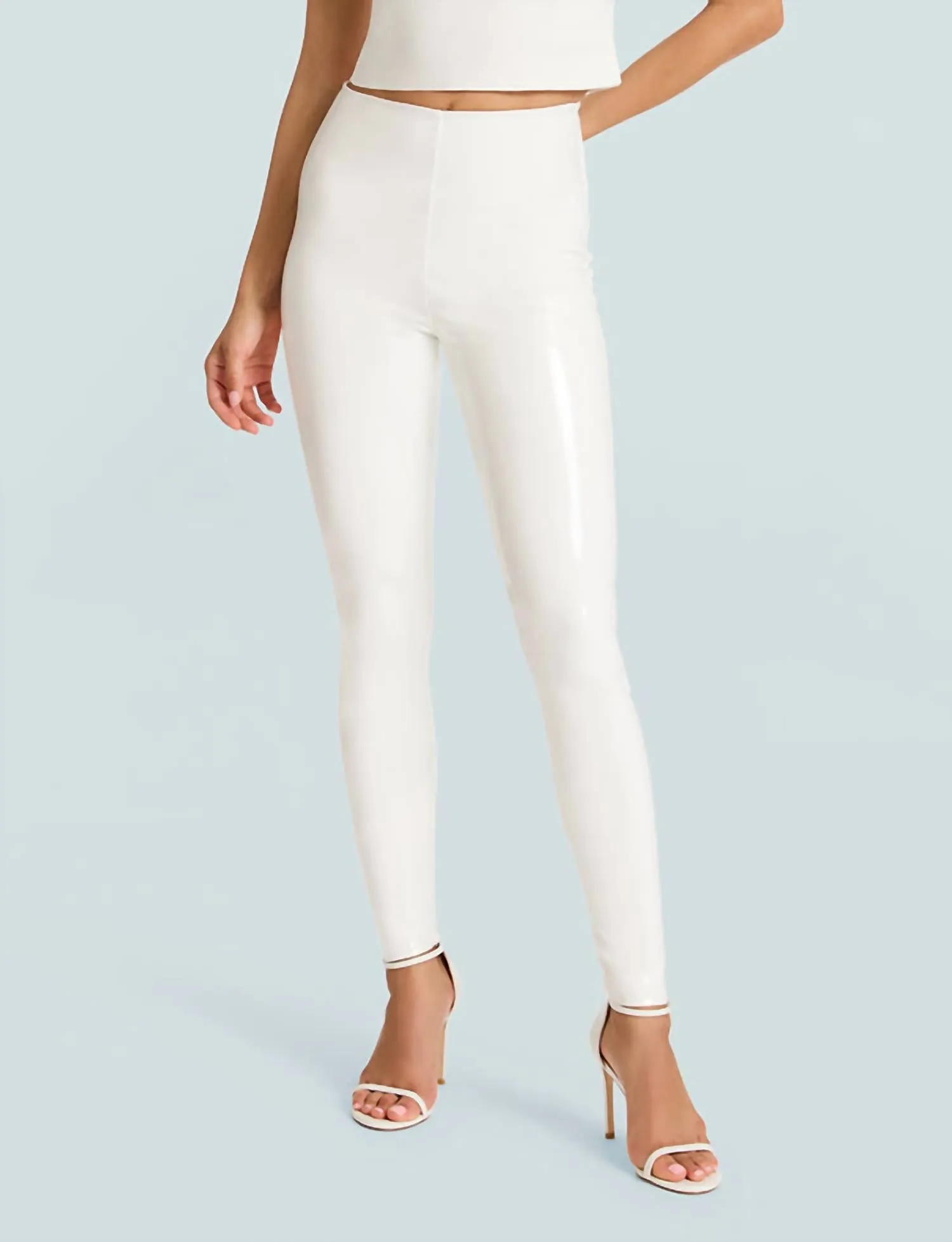 Faux Patent Leggings In White