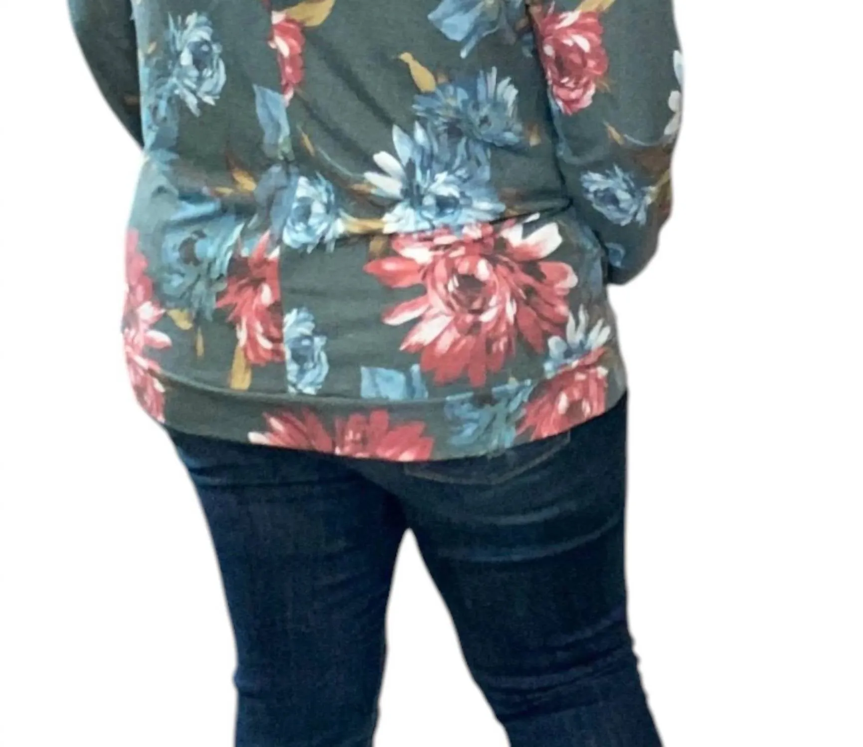 Floral Cowlneck Hoodie In Gray