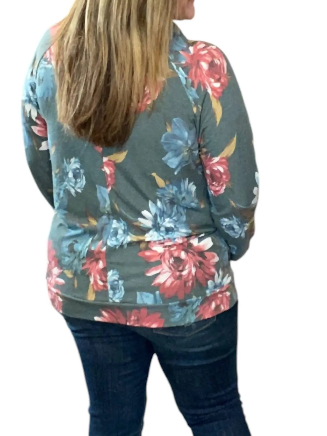 Floral Cowlneck Hoodie In Gray