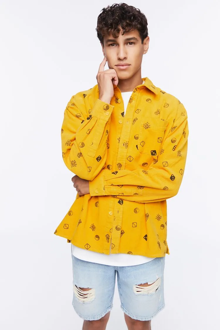 Forever 21 Men's Dice Print Corduroy Shirt Gold/Black Forever 21