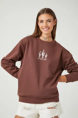 Forever 21 Women's Go Explore Graphic Pullover Brown/Multi Forever 21