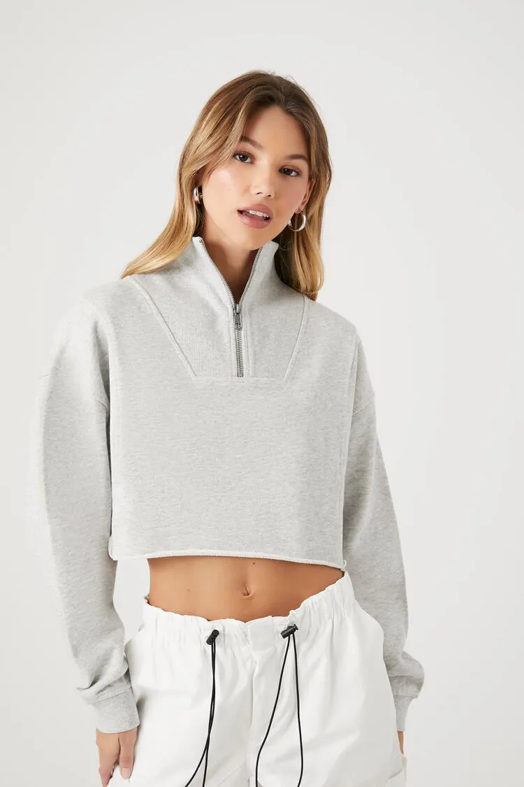 Forever 21 Women's Half-Zip Cropped Pullover Heather Grey Forever 21