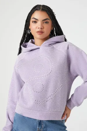 Forever 21 Women's Rhinestone Yin Yang Fleece Hoodie Sweatshirt Purple/Multi Forever 21