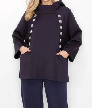 Frances Stud Hoodie In Black