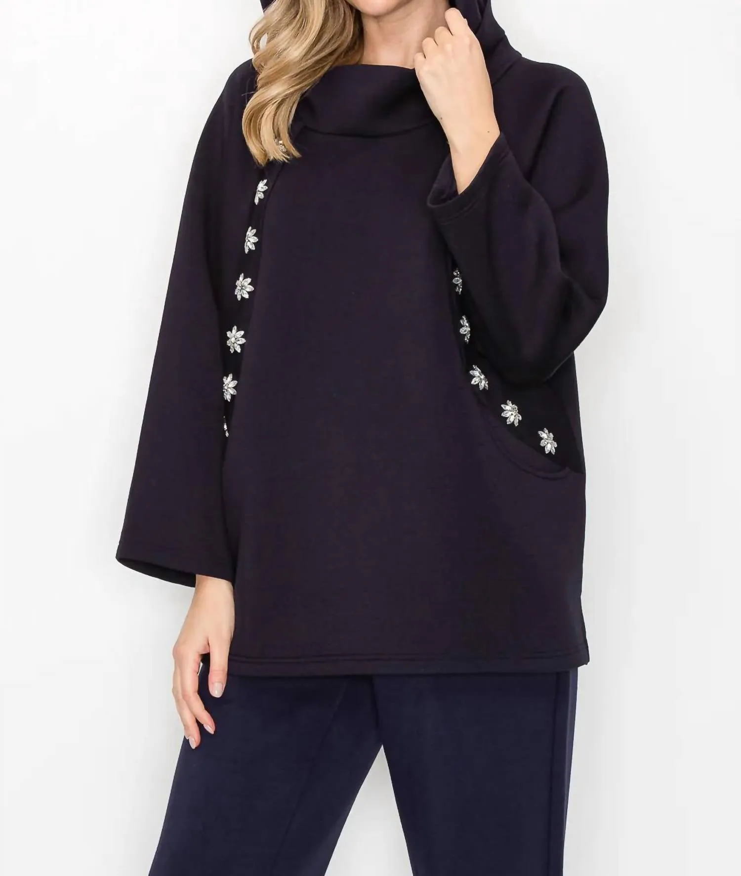 Frances Stud Hoodie In Black