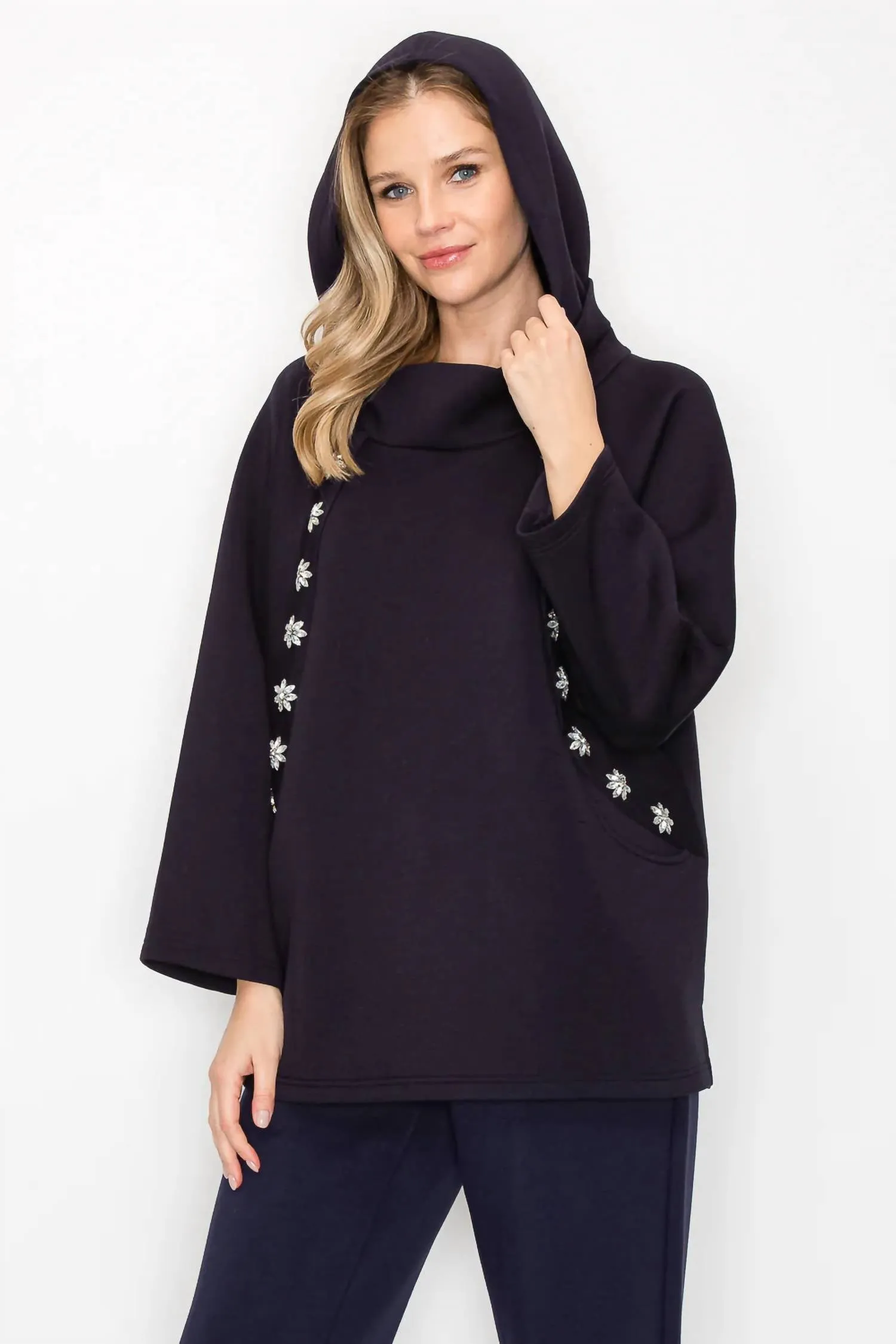 Frances Stud Hoodie In Black