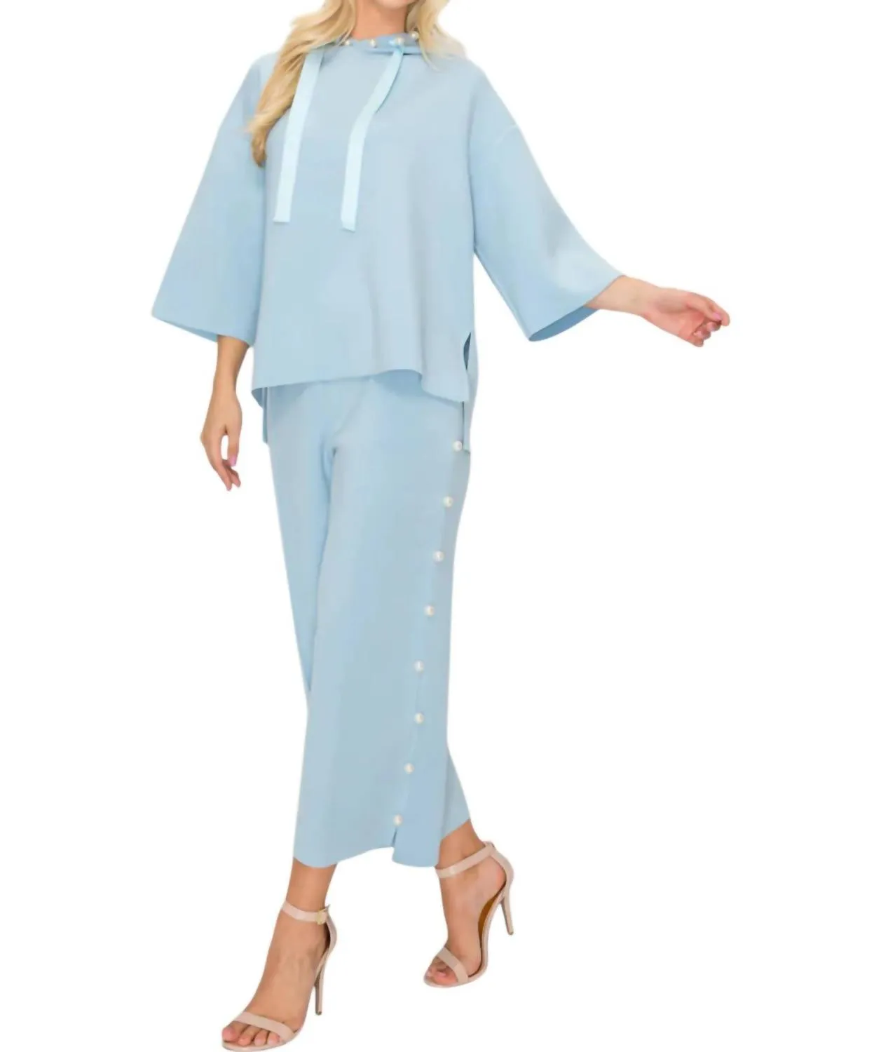 Francine Pearl Knit Set In Sky Blue