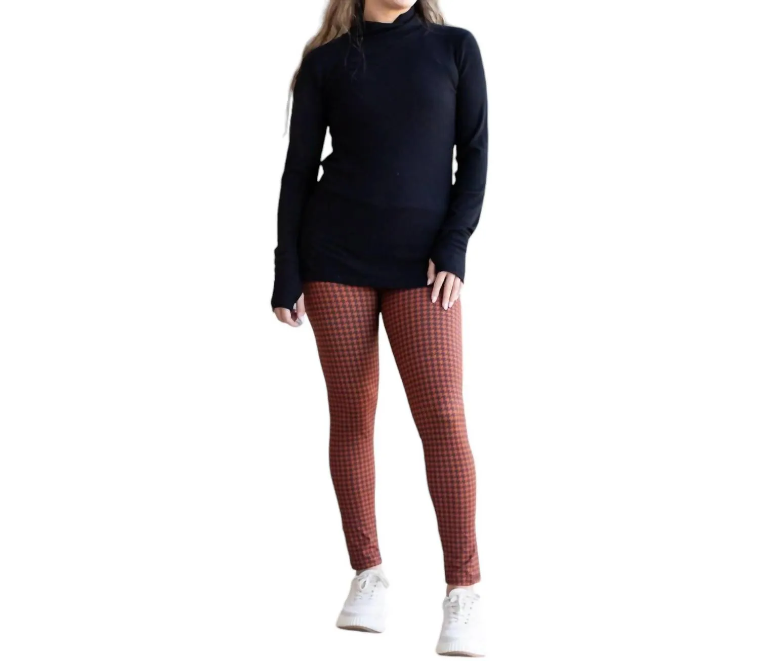Full Length Leggings With Pockets In Autumn Houndstooth