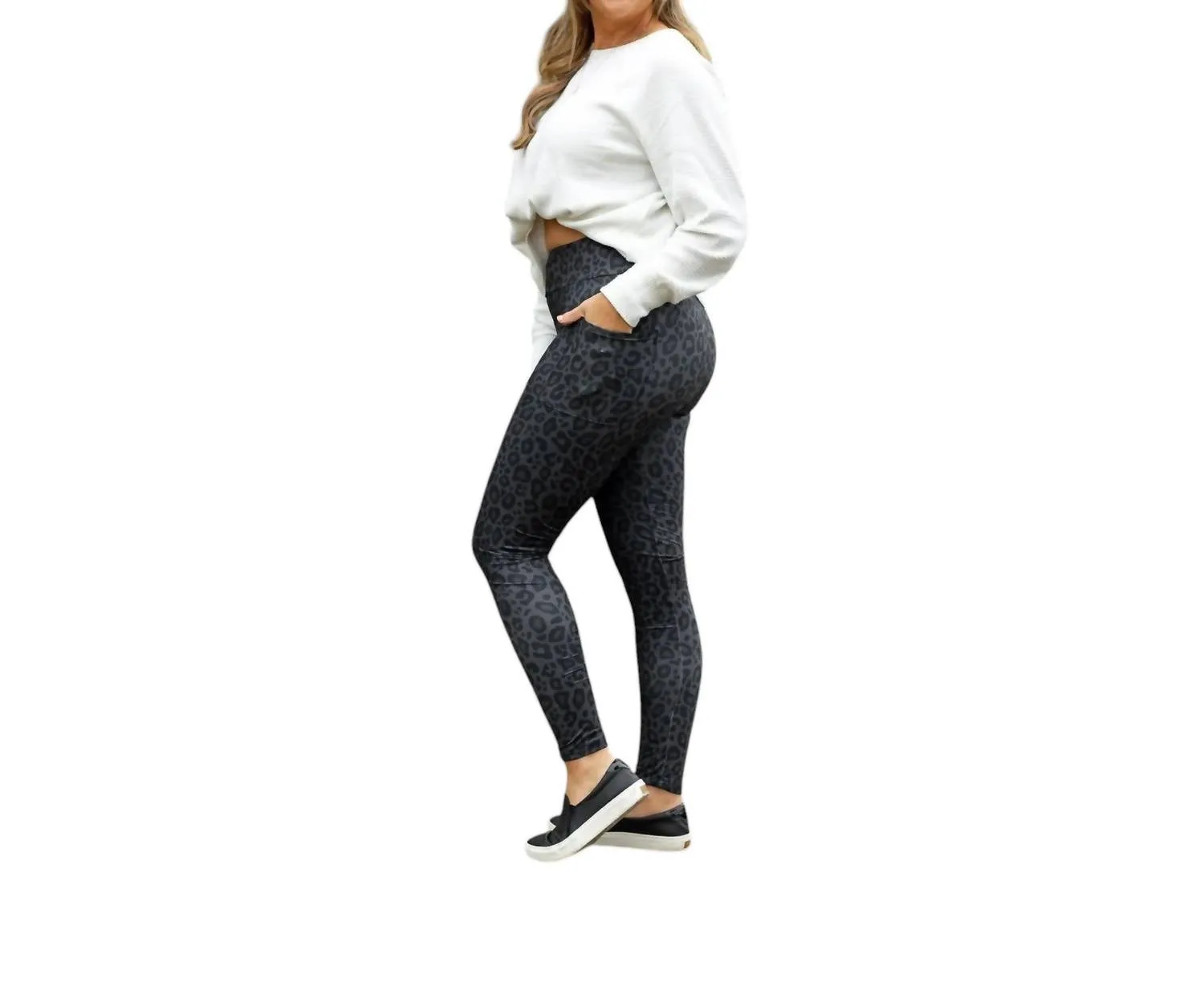 Full Length Leggings With Pockets In Black Leopard