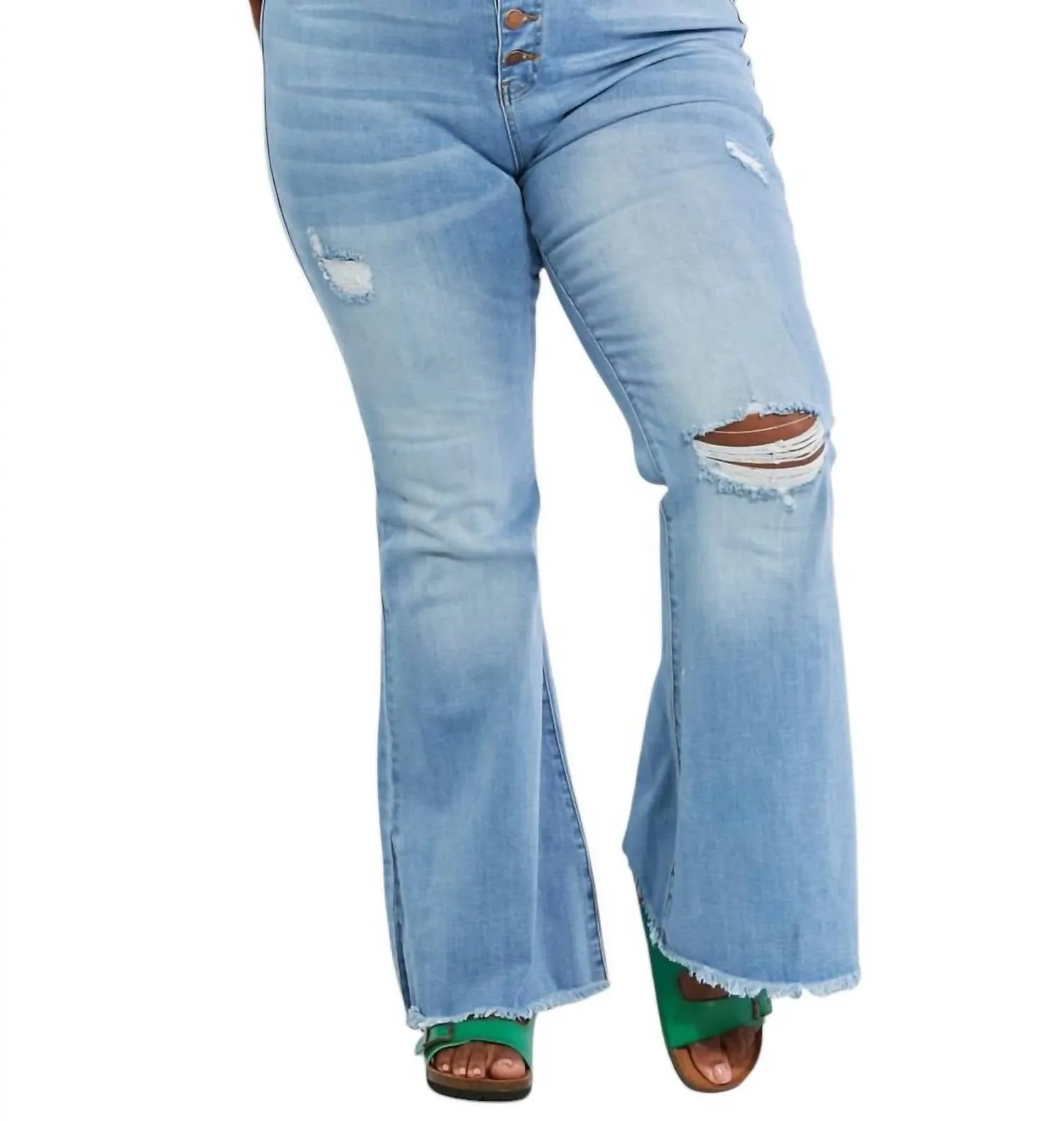 Full Size Jess Button Flare Jeans In Light