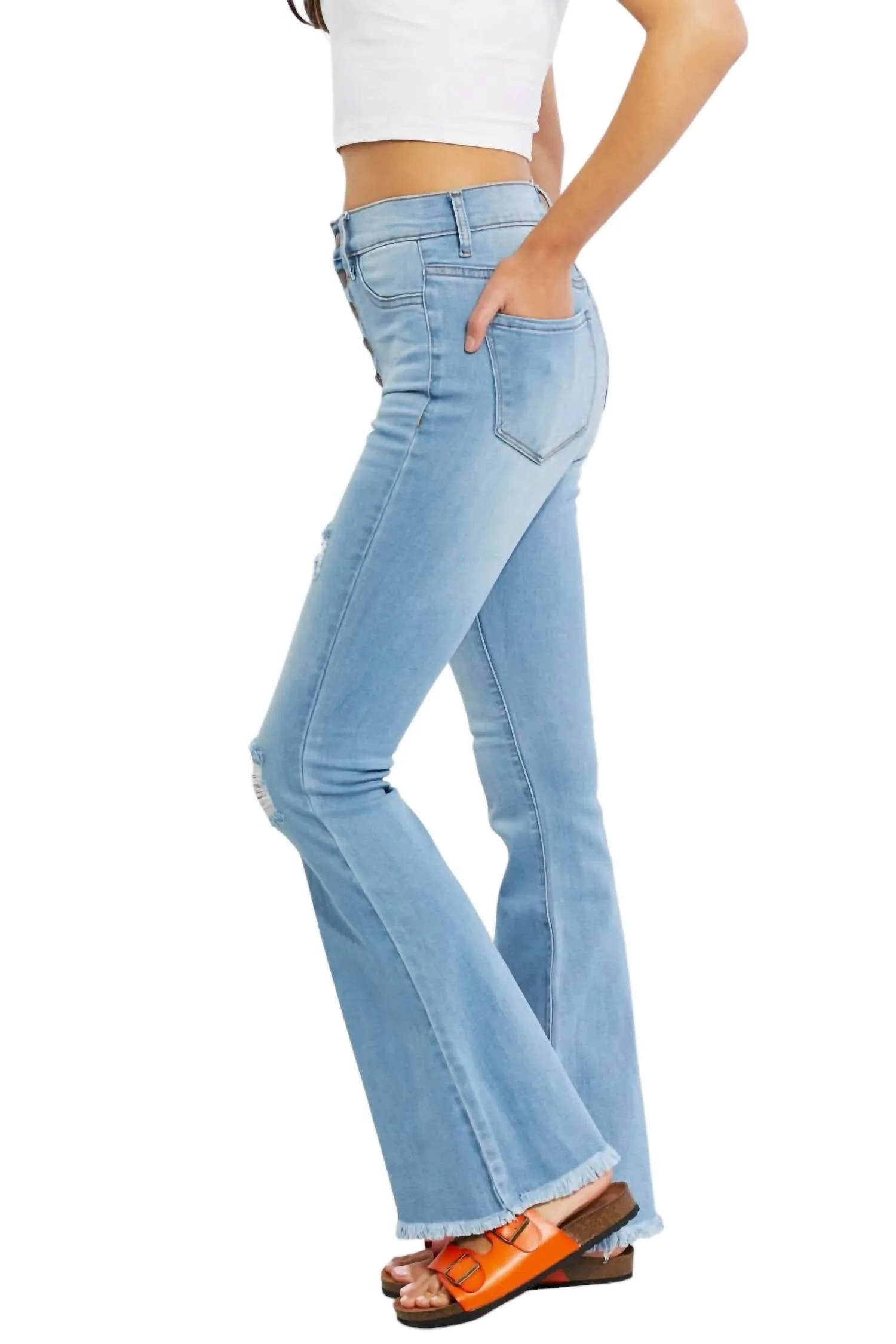 Full Size Jess Button Flare Jeans In Light