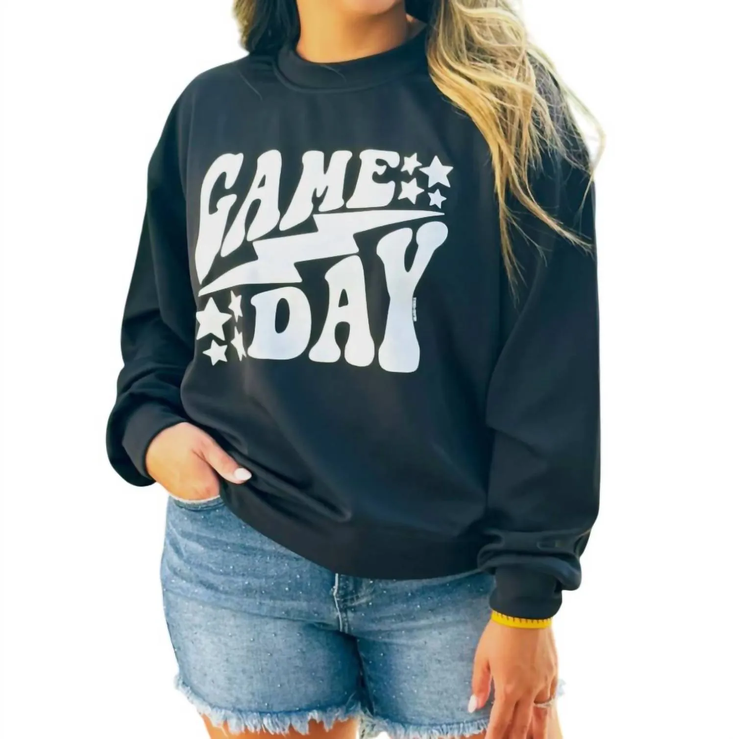 Game Day Athletic Crewneck Sweatshirt In Black