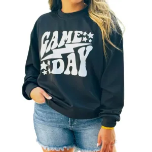 Game Day Athletic Crewneck Sweatshirt In Black