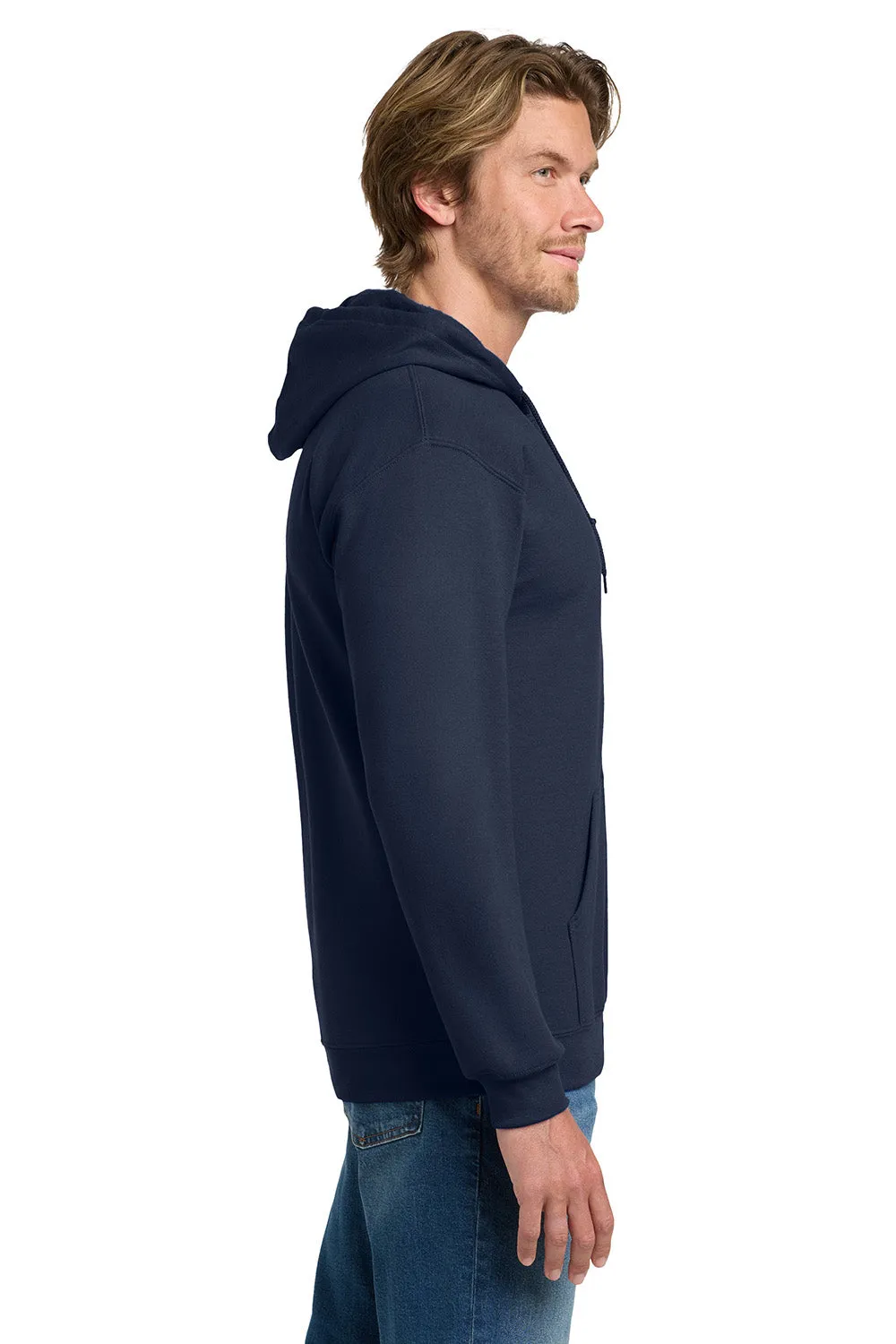 Gildan Mens Pill Resistant Full Zip Hooded Sweatshirt Hoodie w/ Pockets - Navy Blue