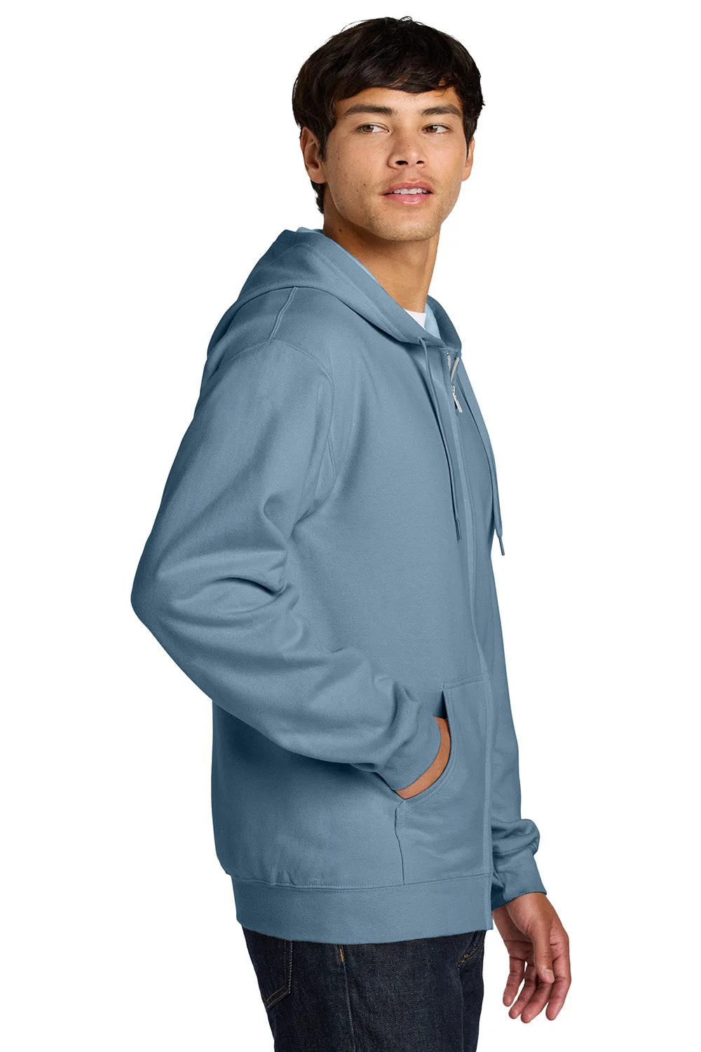 Gildan Mens Softstyle Fleece Full Zip Hooded Sweatshirt Hoodie w/ Pockets - Stone Blue