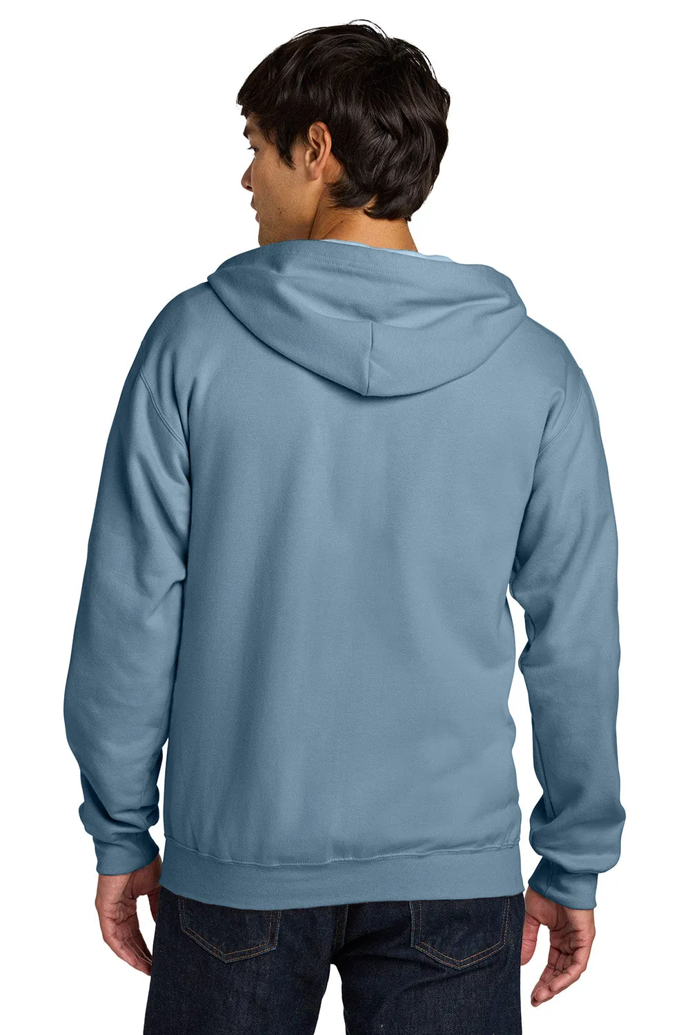 Gildan Mens Softstyle Fleece Full Zip Hooded Sweatshirt Hoodie w/ Pockets - Stone Blue