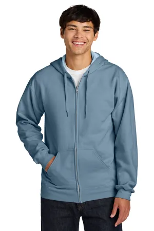 Gildan Mens Softstyle Fleece Full Zip Hooded Sweatshirt Hoodie w/ Pockets - Stone Blue