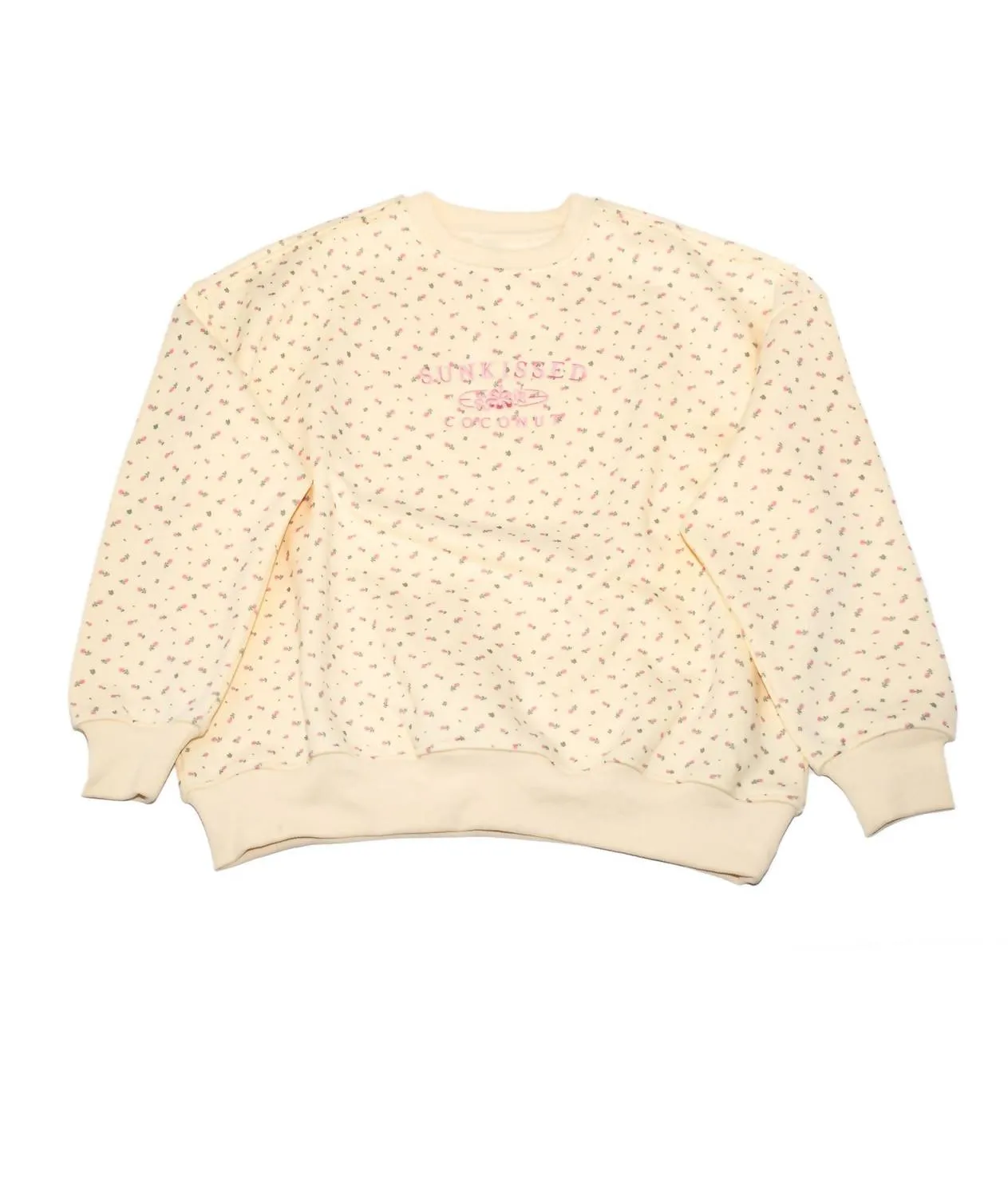 Girls Juniors Floral Sunkissed Sweatshirt In Toasted Cream
