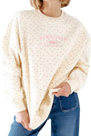 Girls Juniors Floral Sunkissed Sweatshirt In Toasted Cream