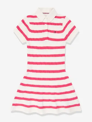 Girls Striped Polo Dress in Pink