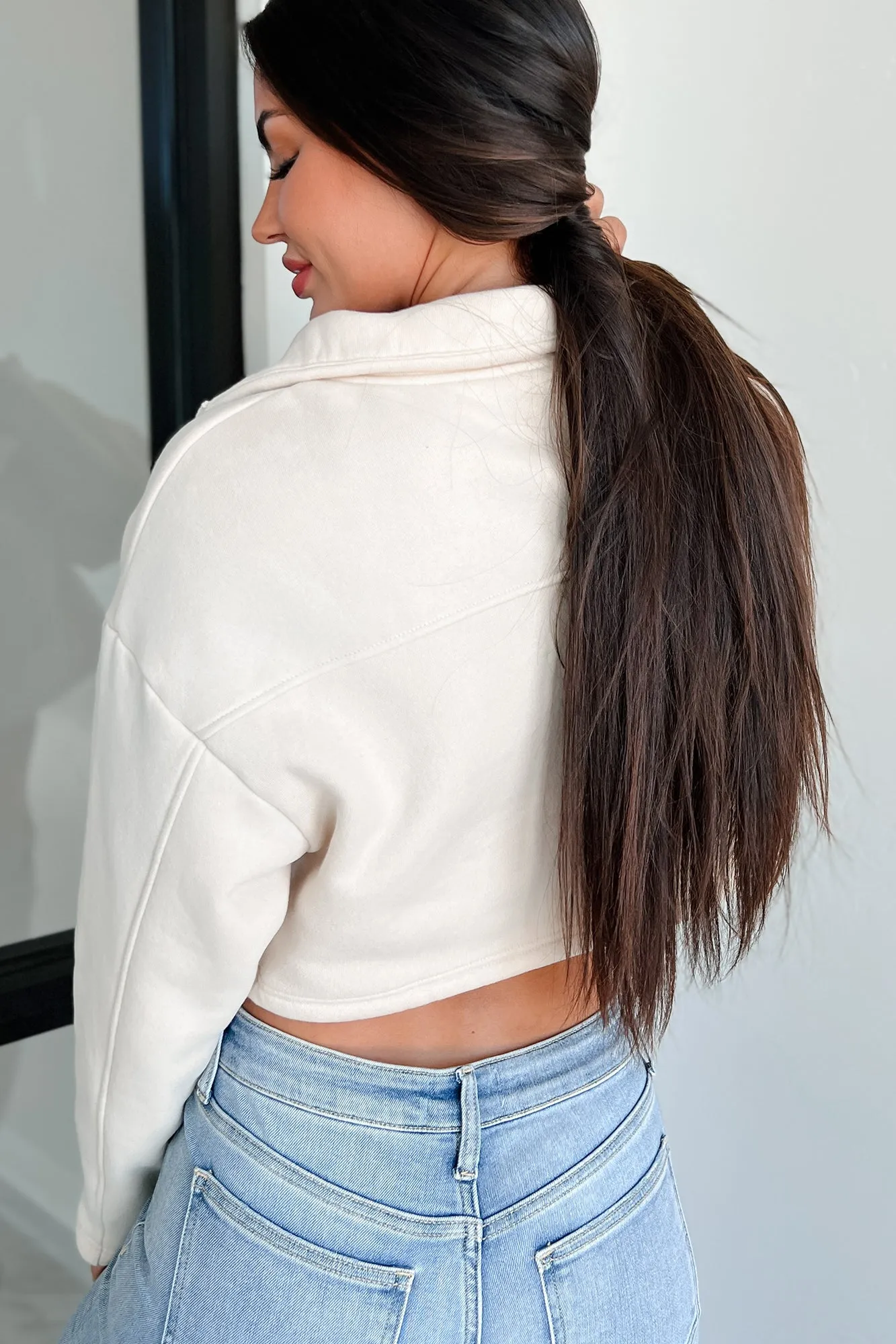 Go-Getter Attitude Cropped Snap-Button Pullover (Cream)