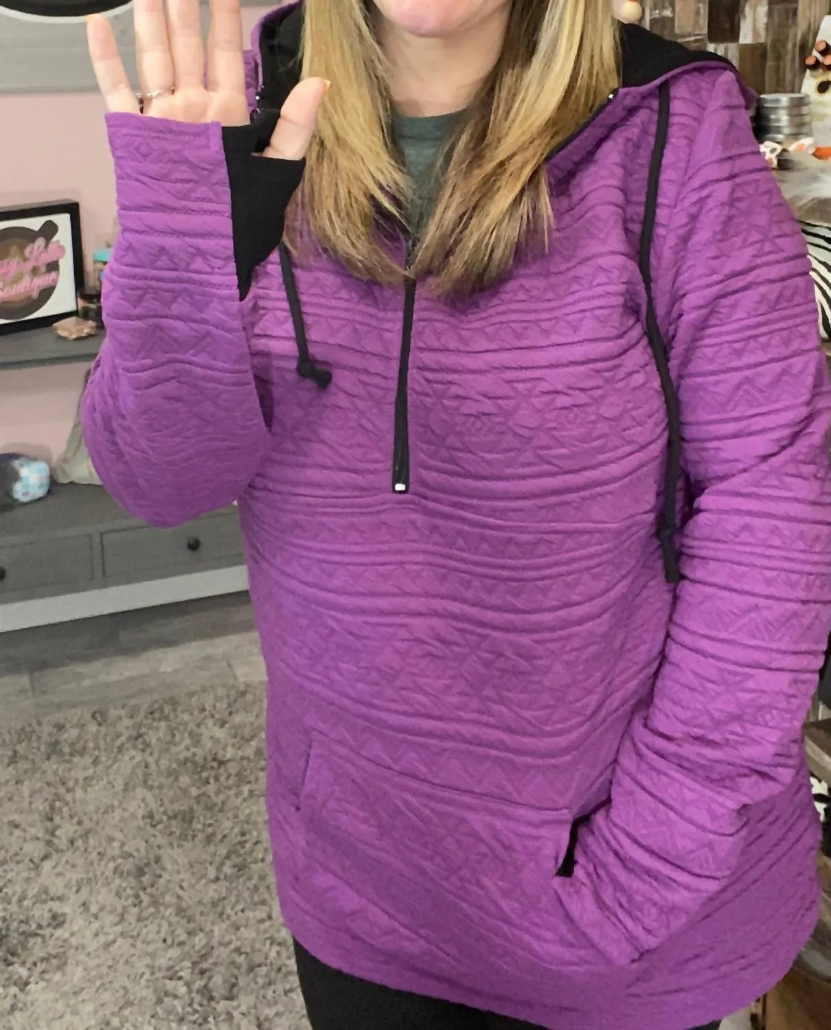 Half Zip Hoodie In Purple Aztec
