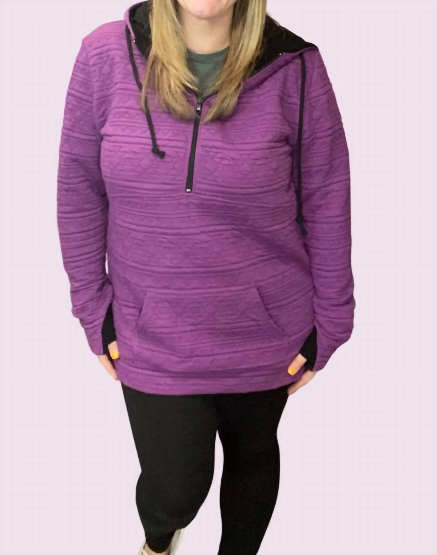 Half Zip Hoodie In Purple Aztec