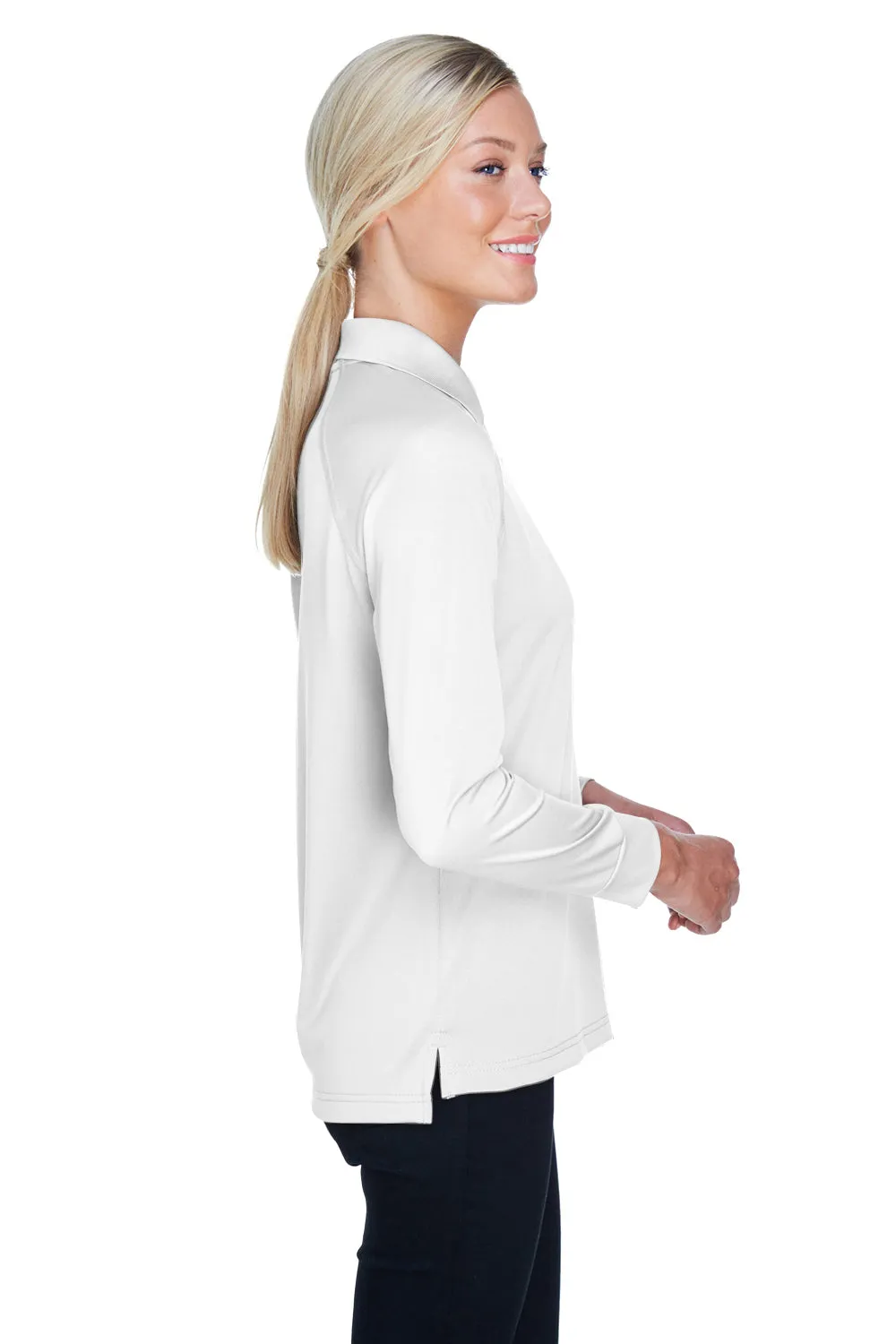 Harriton Womens Advantage Tactical Moisture Wicking Long Sleeve Polo Shirt - White