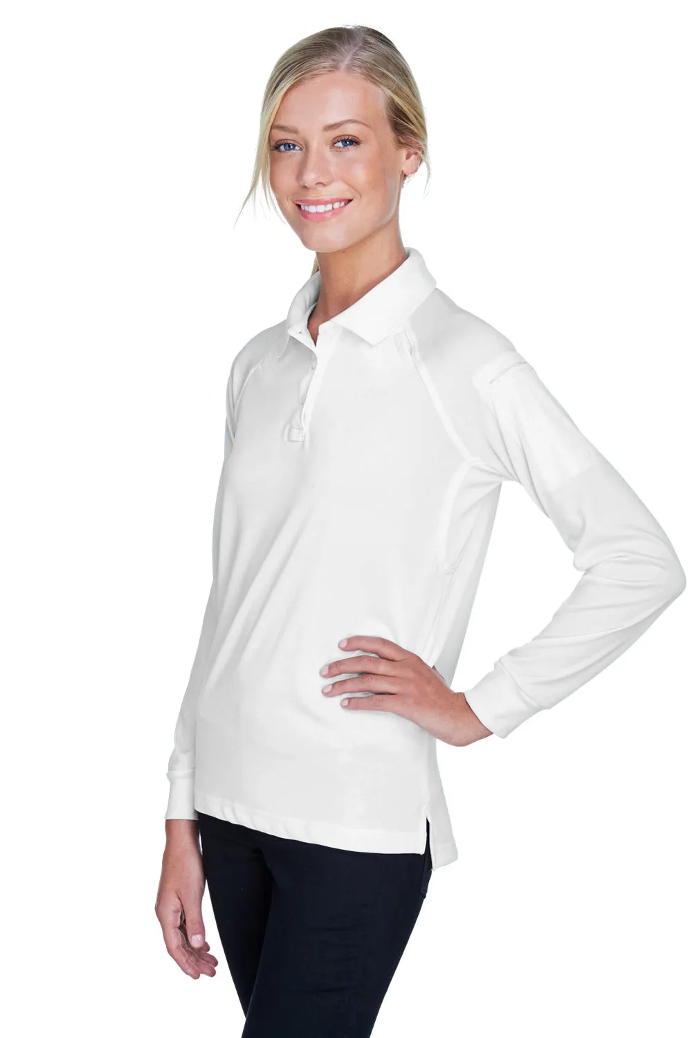 Harriton Womens Advantage Tactical Moisture Wicking Long Sleeve Polo Shirt - White