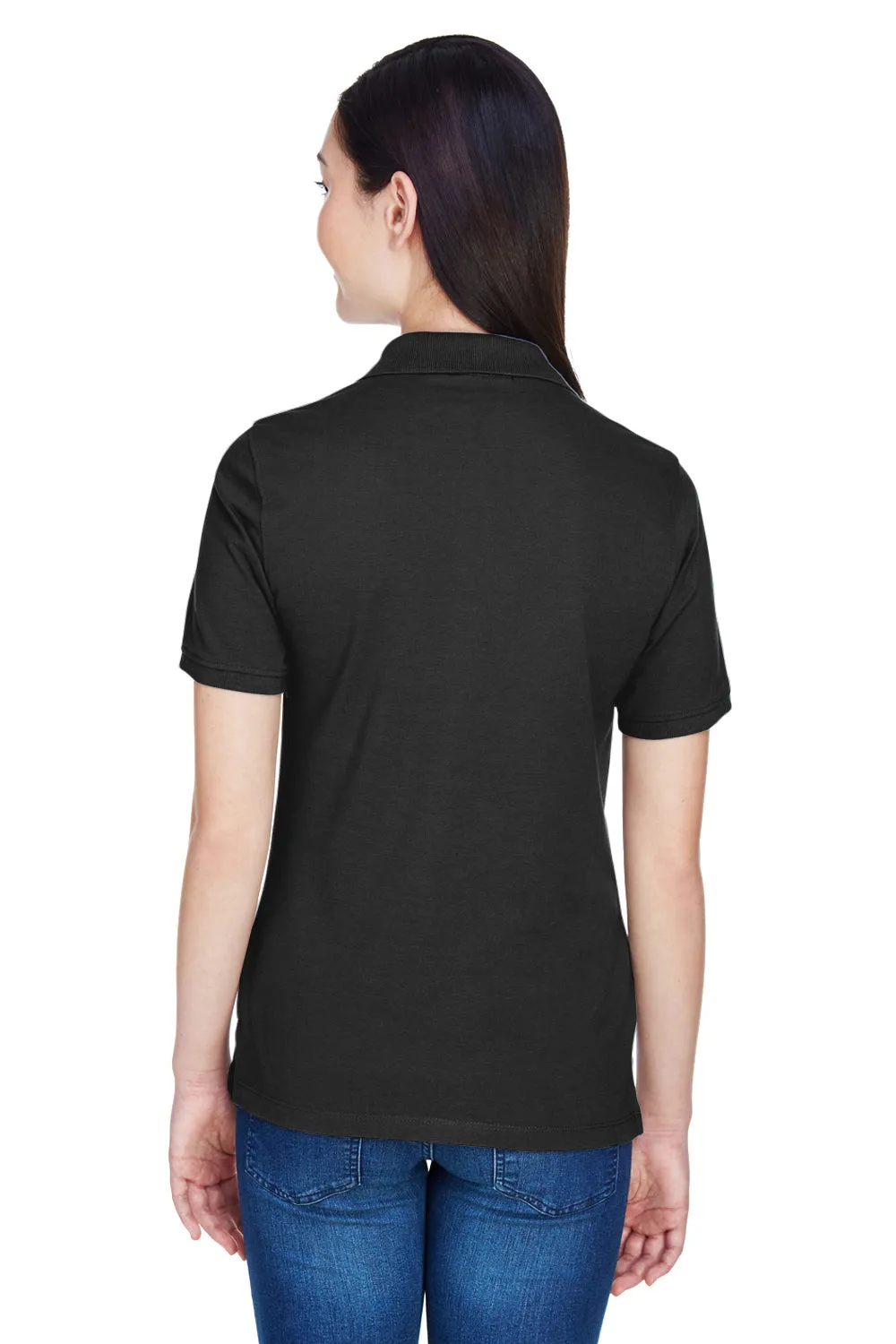 Harriton Womens Easy Blend Wrinkle Resistant Short Sleeve Polo Shirt - Black