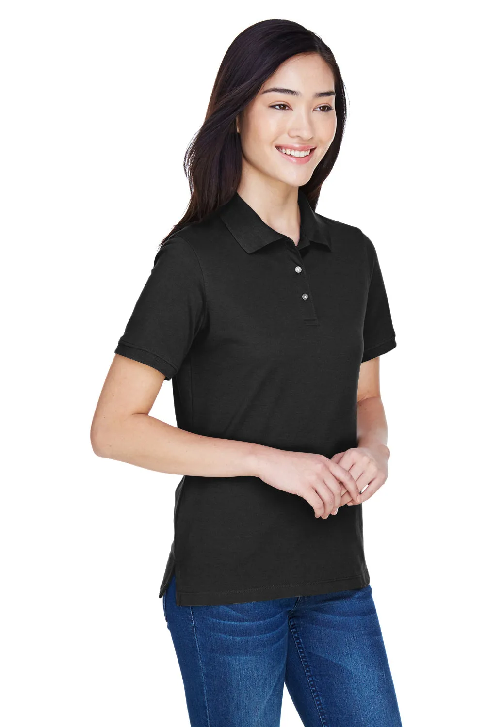 Harriton Womens Easy Blend Wrinkle Resistant Short Sleeve Polo Shirt - Black