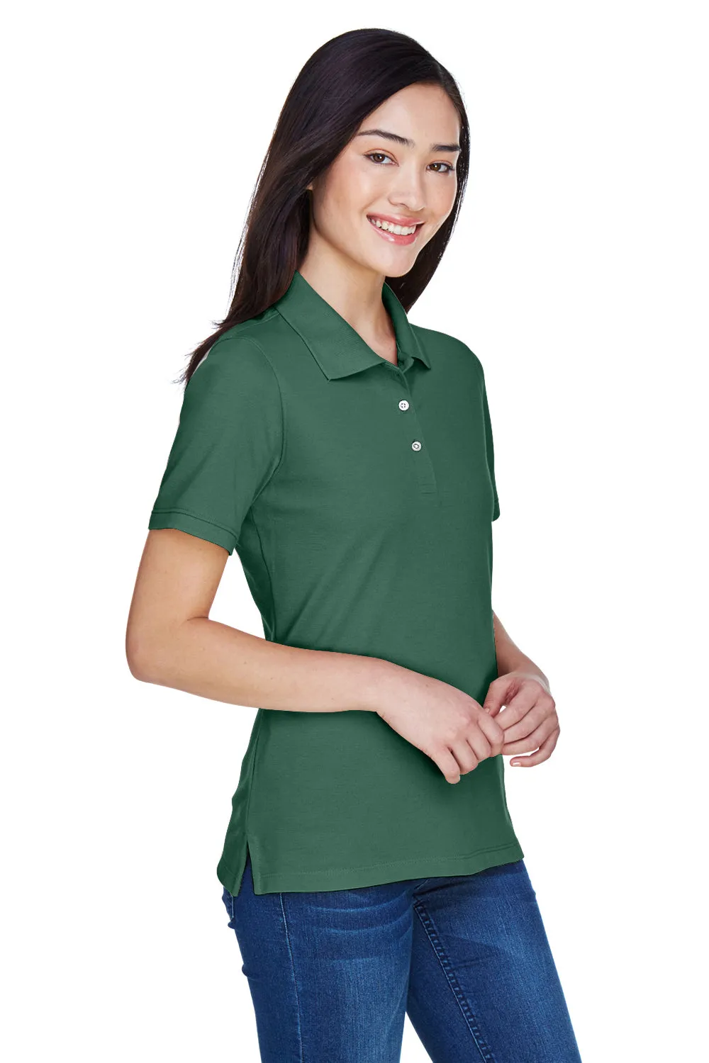 Harriton Womens Easy Blend Wrinkle Resistant Short Sleeve Polo Shirt - Hunter Green