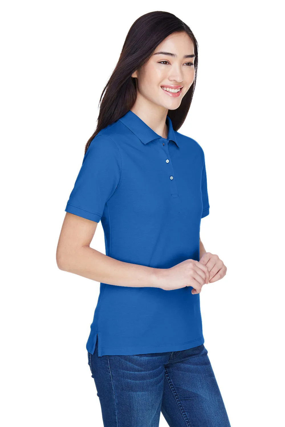 Harriton Womens Easy Blend Wrinkle Resistant Short Sleeve Polo Shirt - True Royal Blue