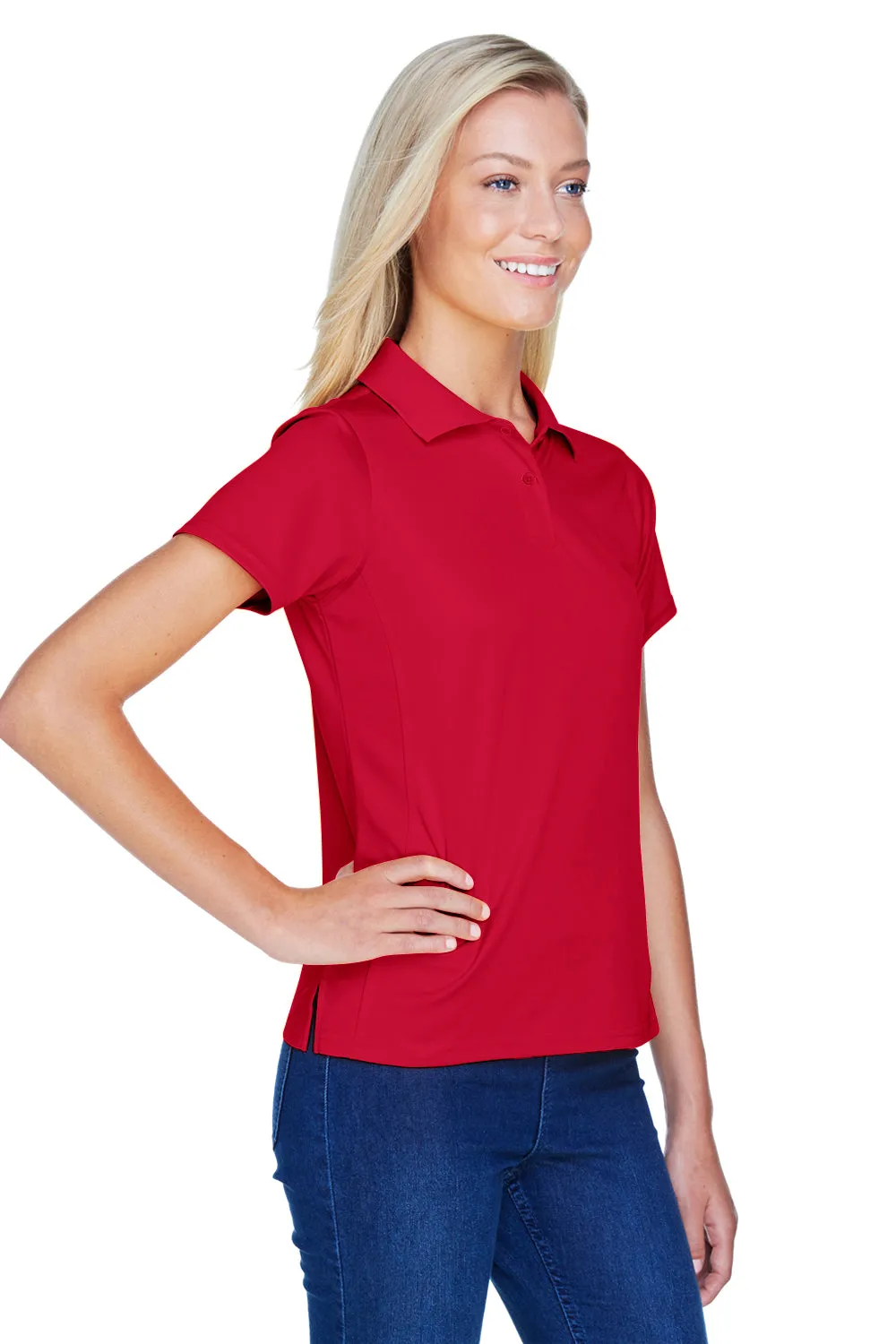 Harriton Womens Polytech Moisture Wicking Short Sleeve Polo Shirt - Red