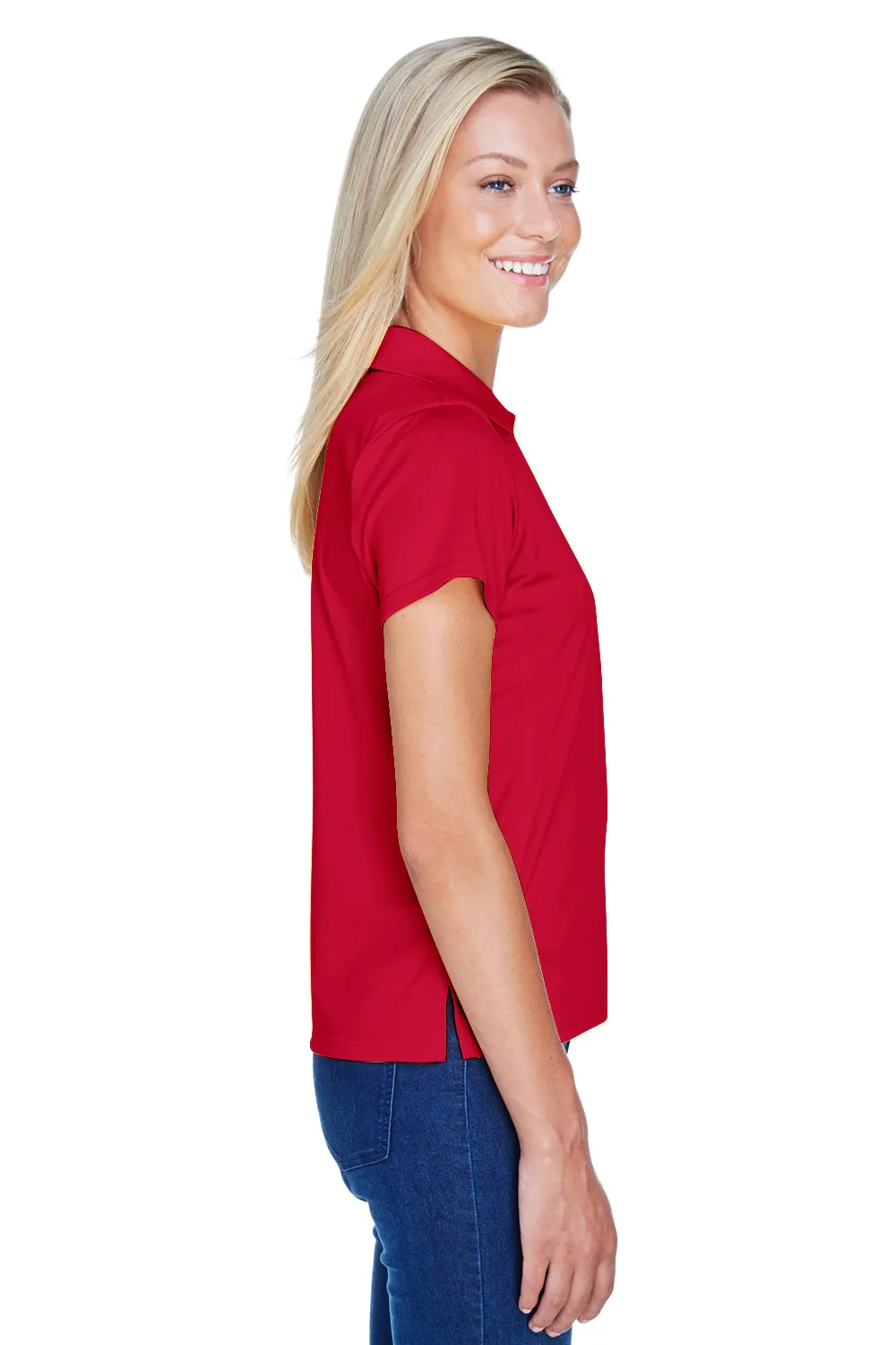 Harriton Womens Polytech Moisture Wicking Short Sleeve Polo Shirt - Red