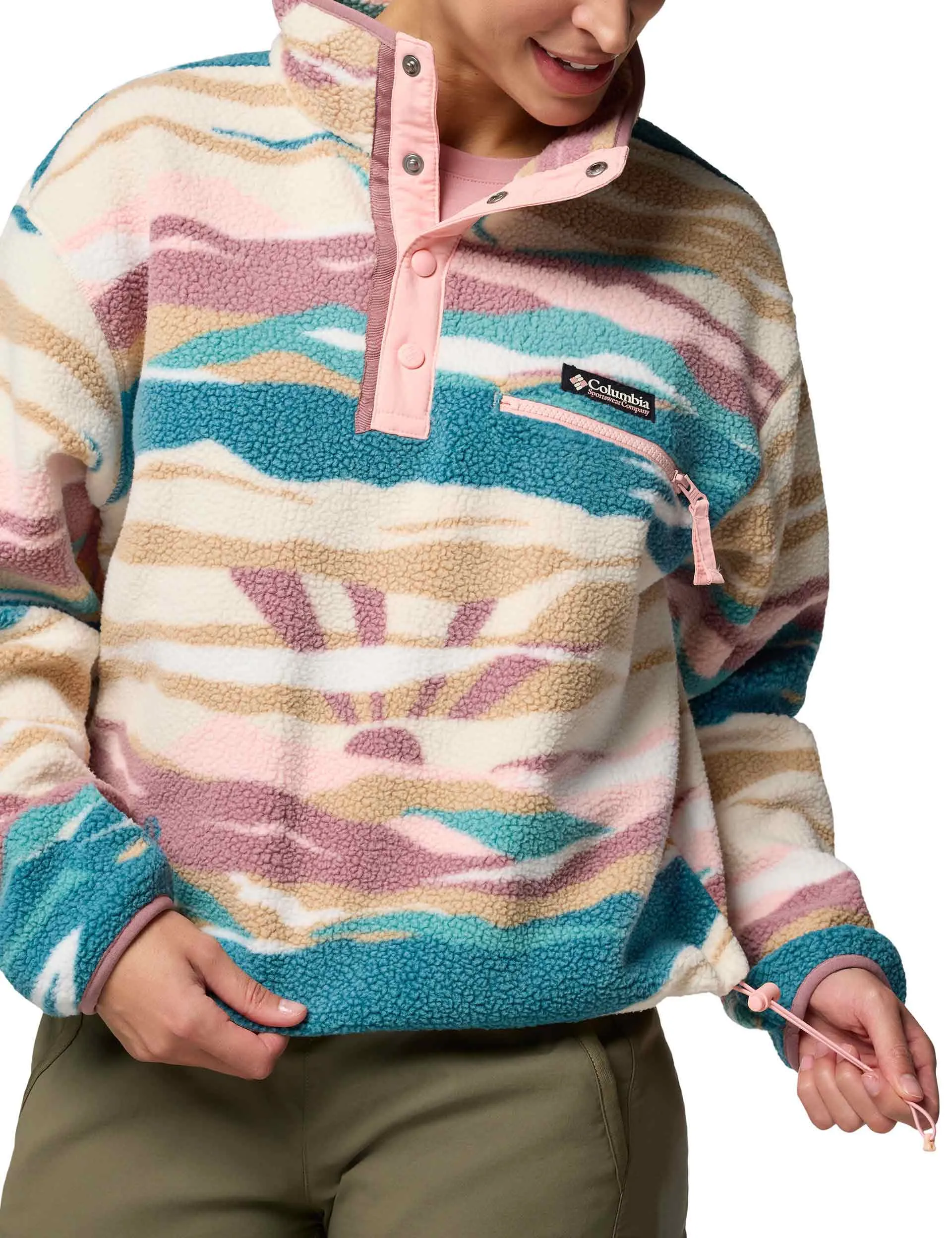 Helvetia II Cropped Sherpa Half Snap Printed Fleece - River Blue Rogue Valley