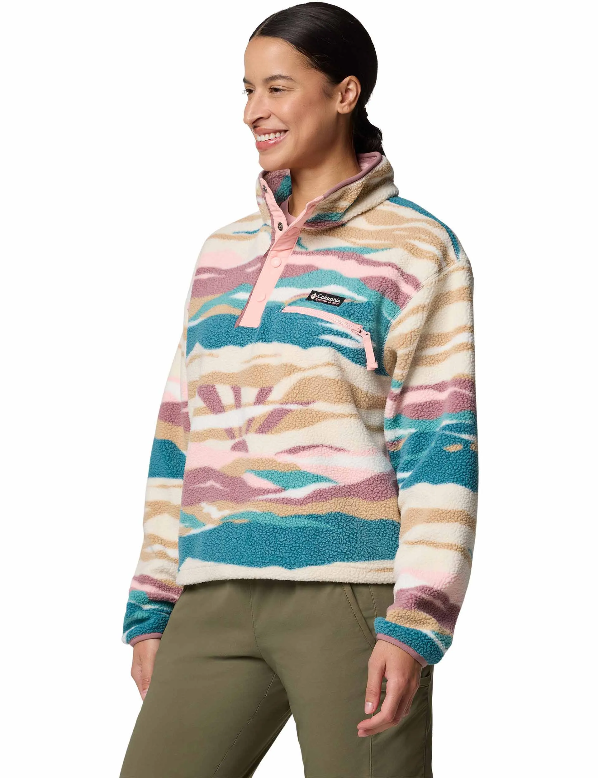 Helvetia II Cropped Sherpa Half Snap Printed Fleece - River Blue Rogue Valley